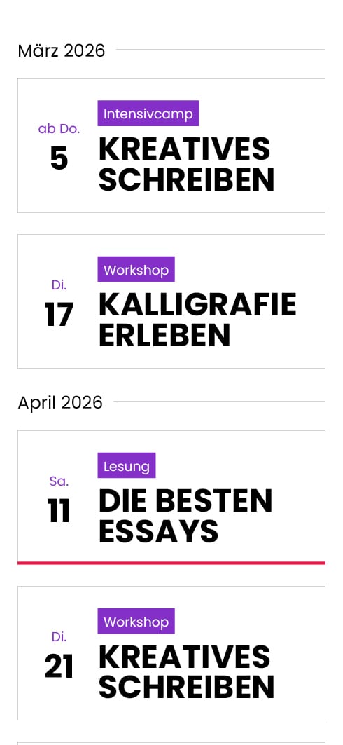 Kompakte Darstellung des Eventkalenders als Liste