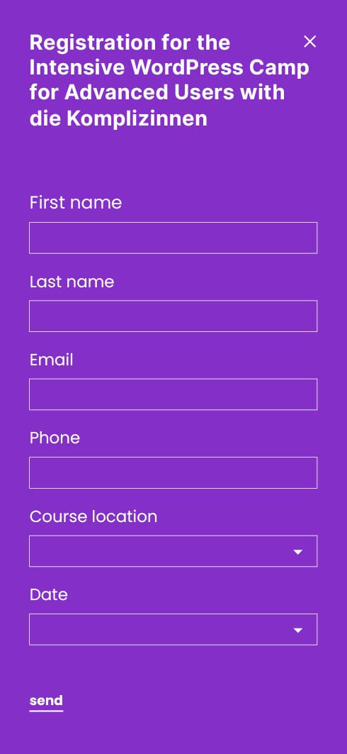 Individually configurable form for online event registrations
