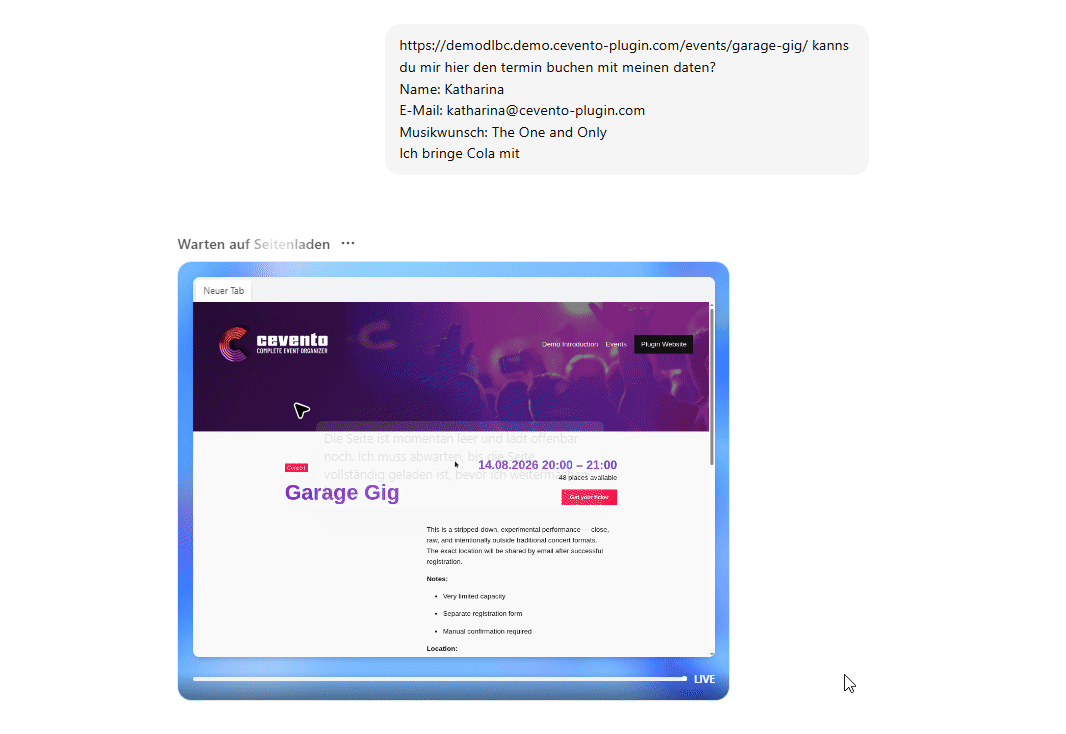 Ki Agent f&uuml;hrt Buchung f&uuml;r User durch