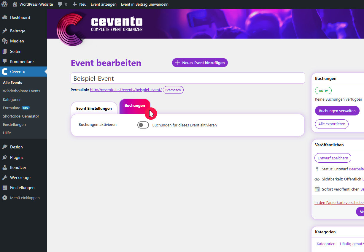 Register „Buchungen“