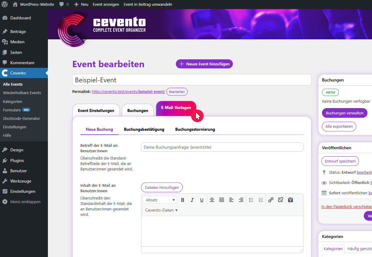 Register „E-Mail-Vorlagen“