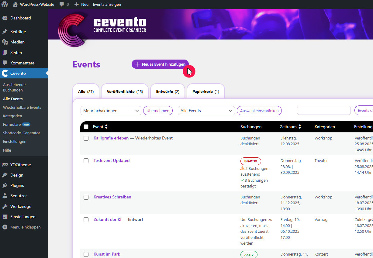 Klick auf den Button „Neues Event hinzufügen“