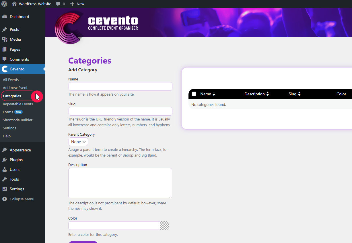 Click on the &ldquo;Categories&rdquo; link