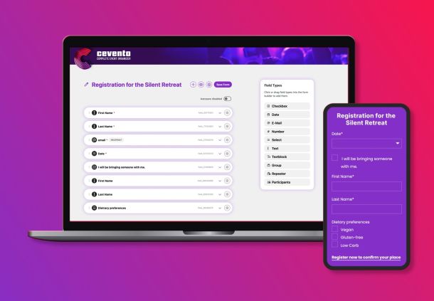 Comparison of the frontend and backend views of an individual Cevento registration form